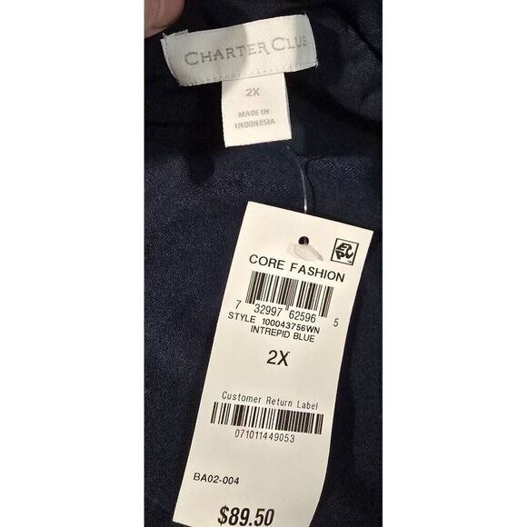 Charter Club Womens Intrepid Blue Surplice Dress 2X Polyester Blend Draped Waist - Picture 5 of 9